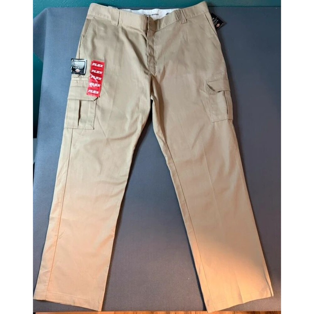 NWT Dickies FLEX Cargo Work Pants Khaki Regular Fit Straight Leg 42x34